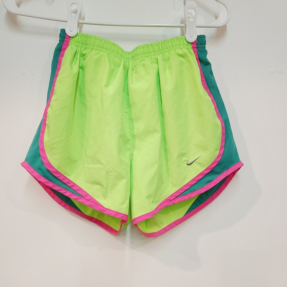 Nike Dri Fit Neon Hot Green & Pink Running Shorts Sz XS
